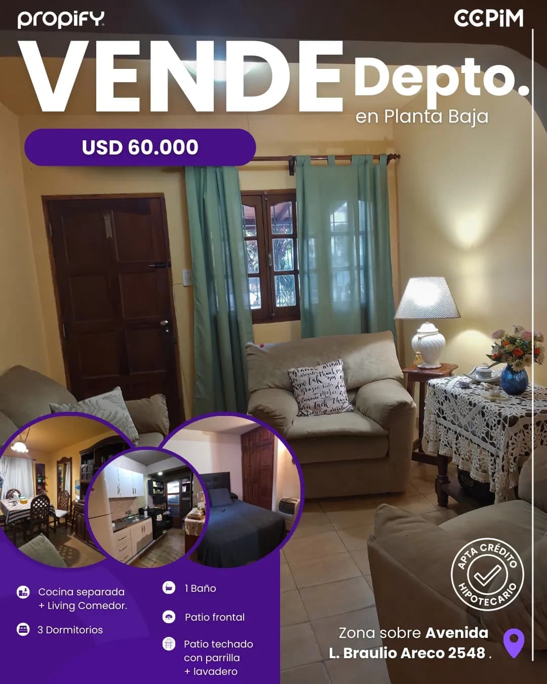 Departamento de 3 dormitorios | En venta