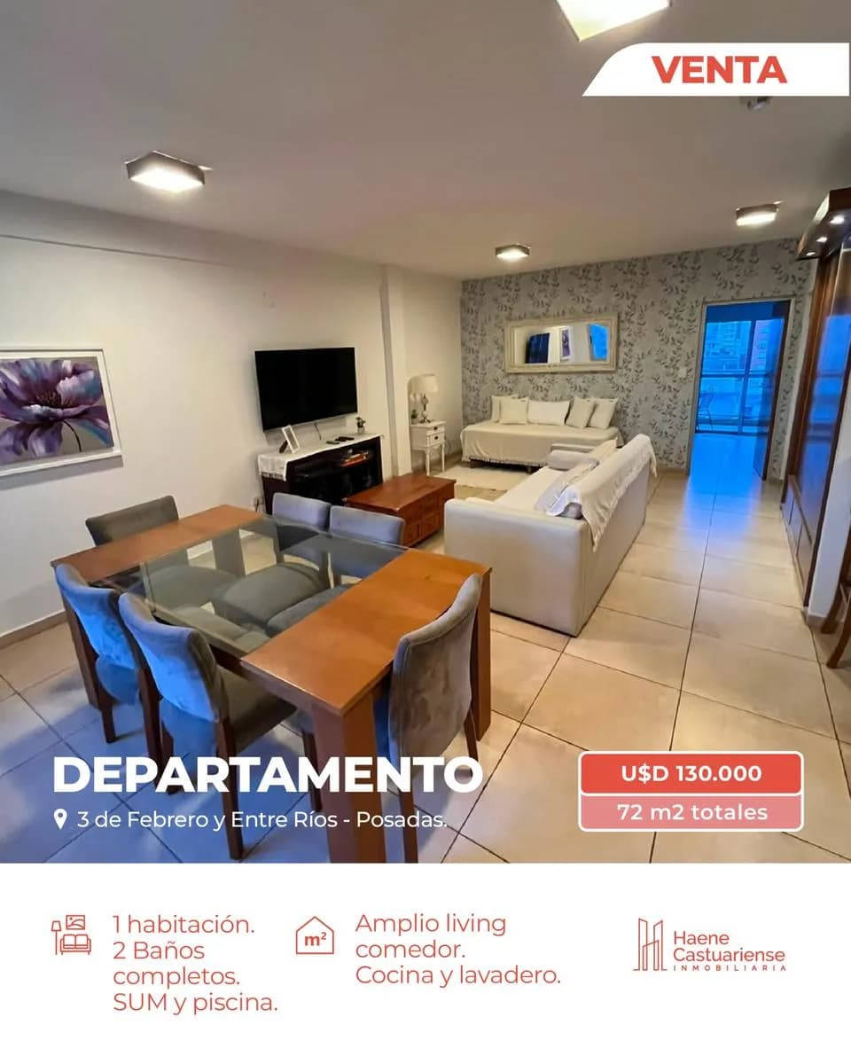 Departamento de un dormitorio en venta en el centro de Posadas
