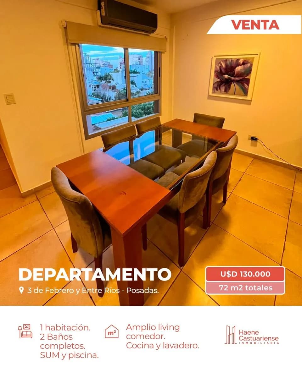 Departamento de un dormitorio en venta en el centro de Posadas