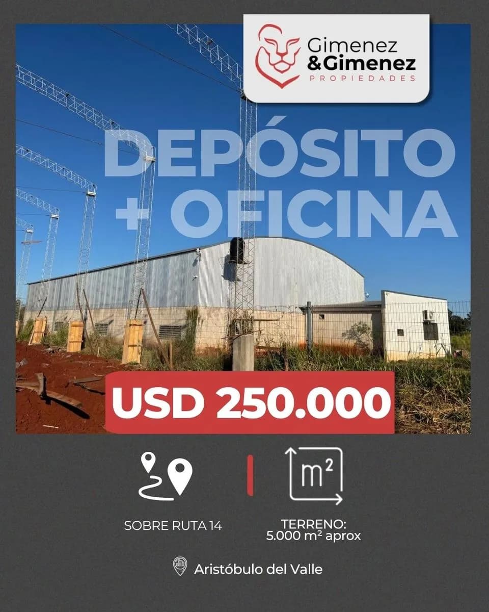 DEPÓSITO + OFICINA EN VENTA SOBRE RUTA 14 – ARISTÓBULO DEL VALLE