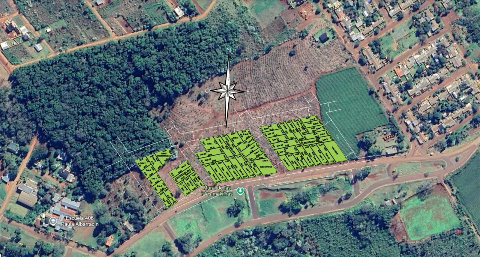 Vista aérea de loteo de terrenos