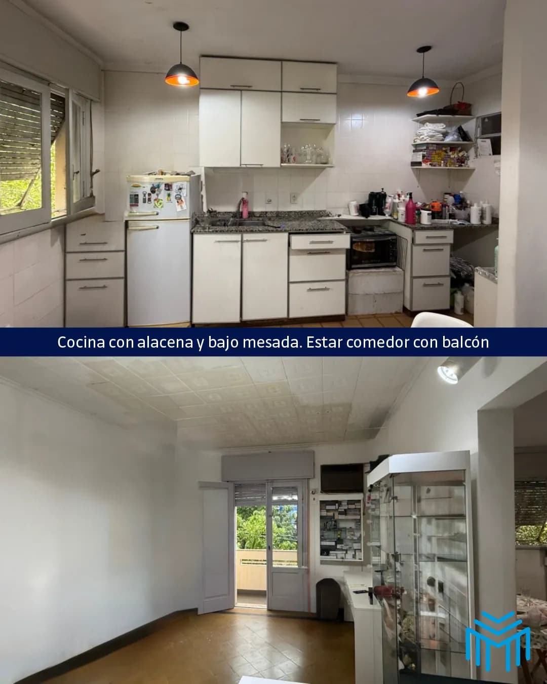 Cocina y estar comedor con balcón