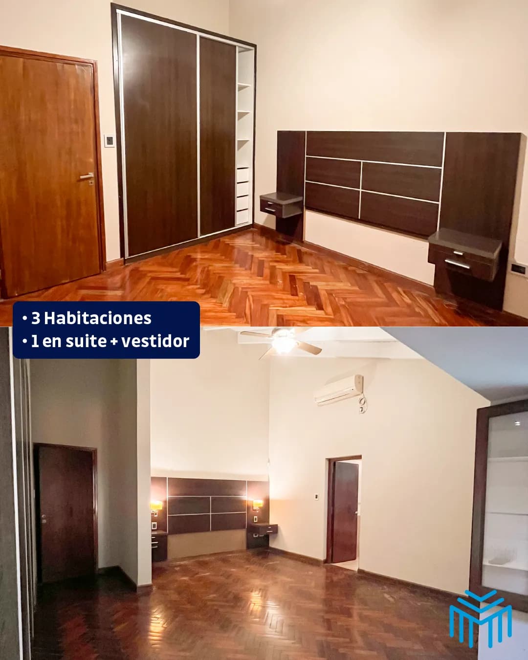 Dormitorio principal con piso de madera