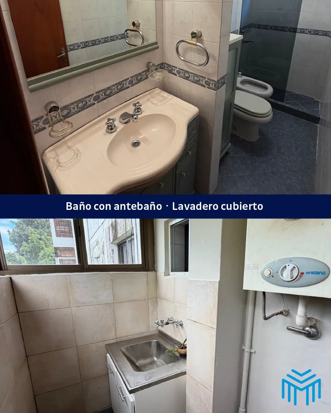 Baño con antebaño y lavadero cubierto
