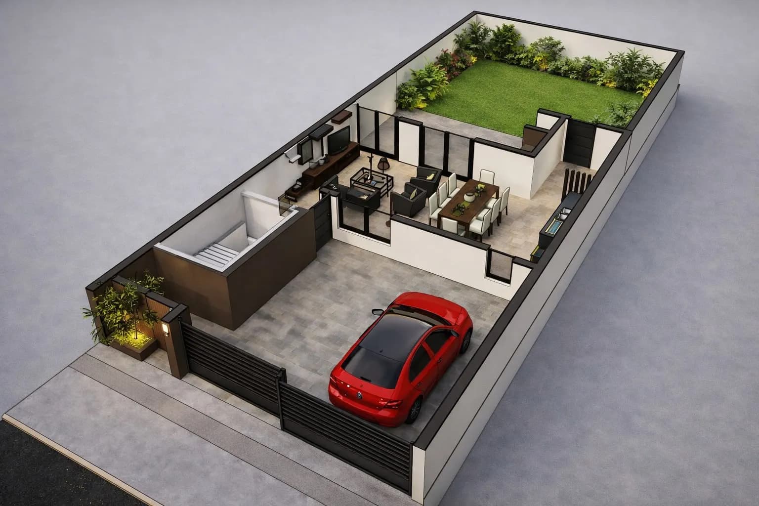 Plano 3D de casa moderna