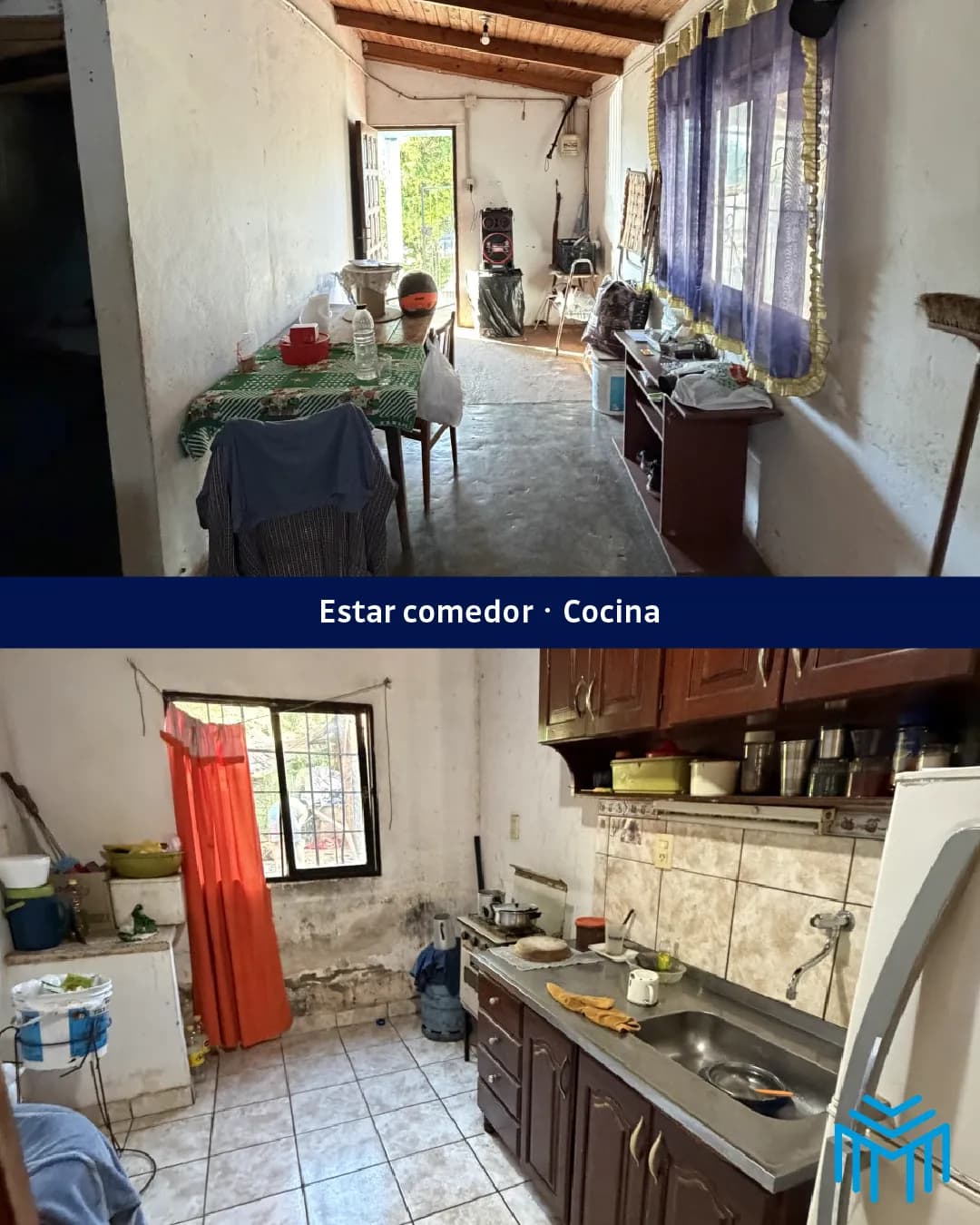 Interior de cocina y estar comedor
