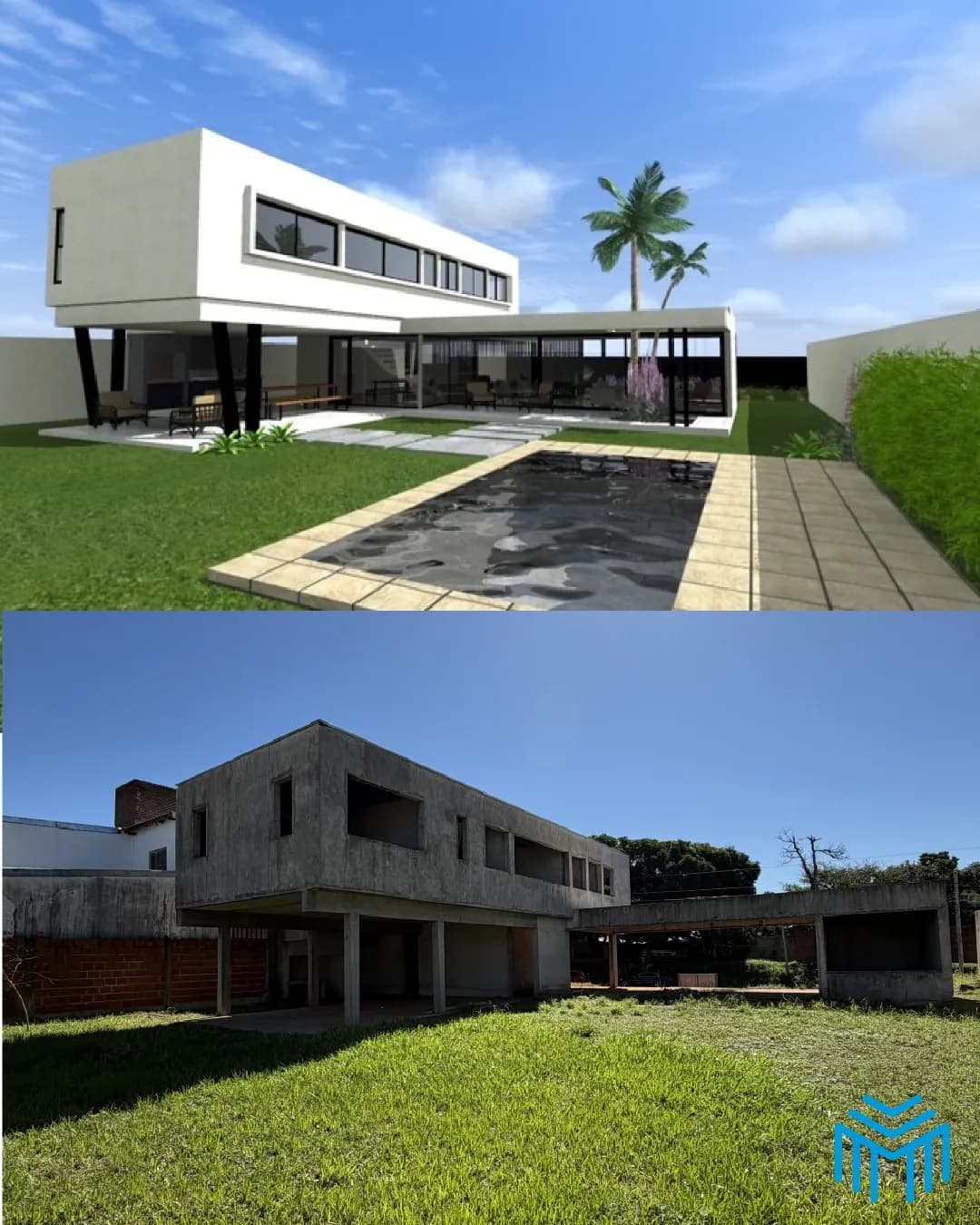Render y construcción de casa moderna