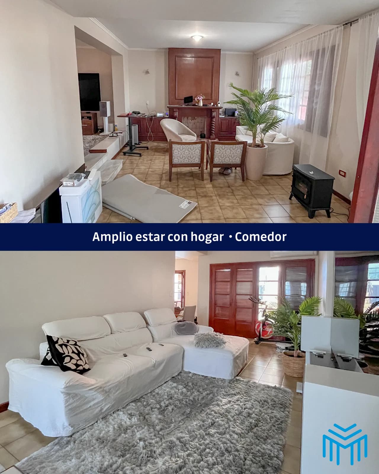 Amplio estar luminoso con sillón blanco