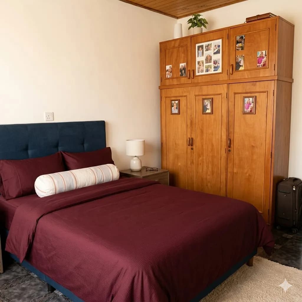 Dormitorio acogedor con armario de madera