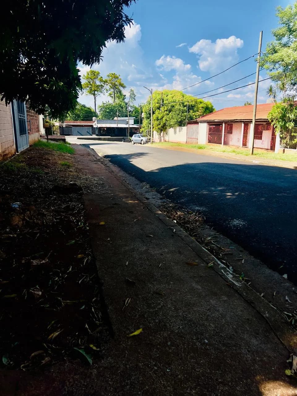 Calle asfaltada en barrio residencial
