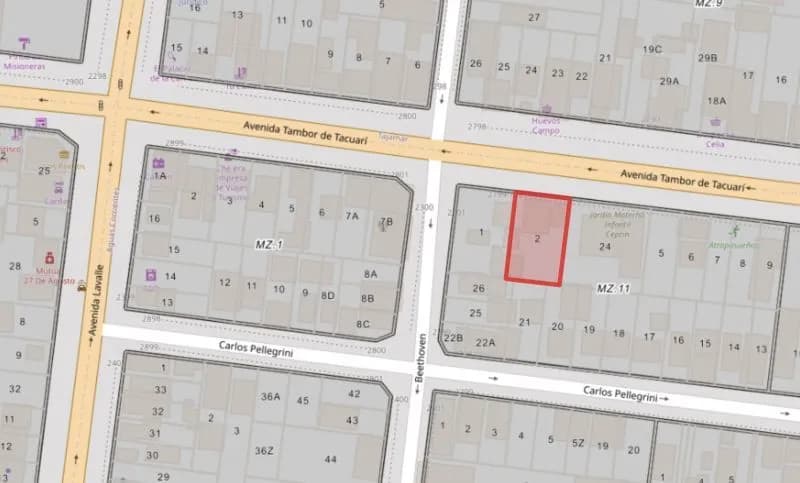 Plano catastral con lote delimitado