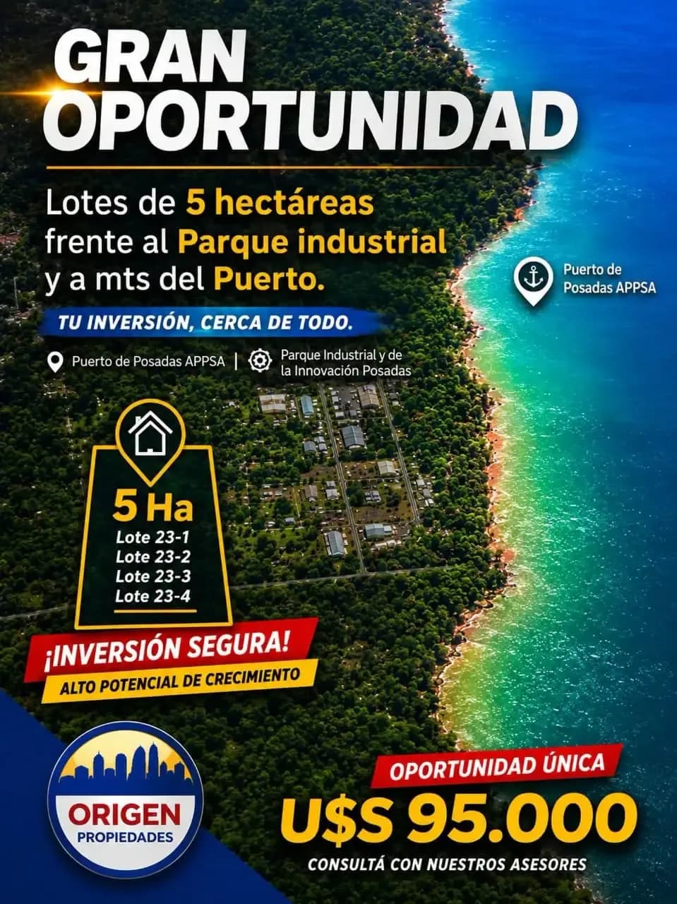 PAQUETES DE 5 HECTAREAS ZONA PARQUE INDRUSTRIAL
