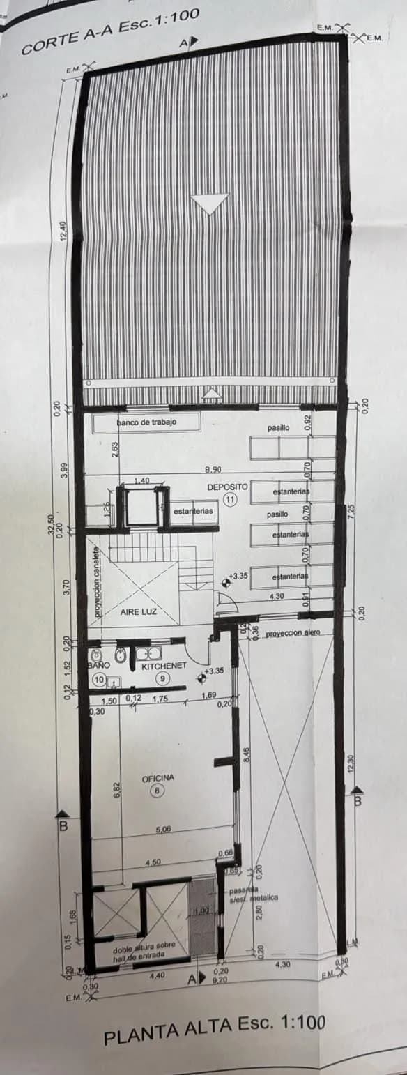 Plano arquitectónico de la planta alta