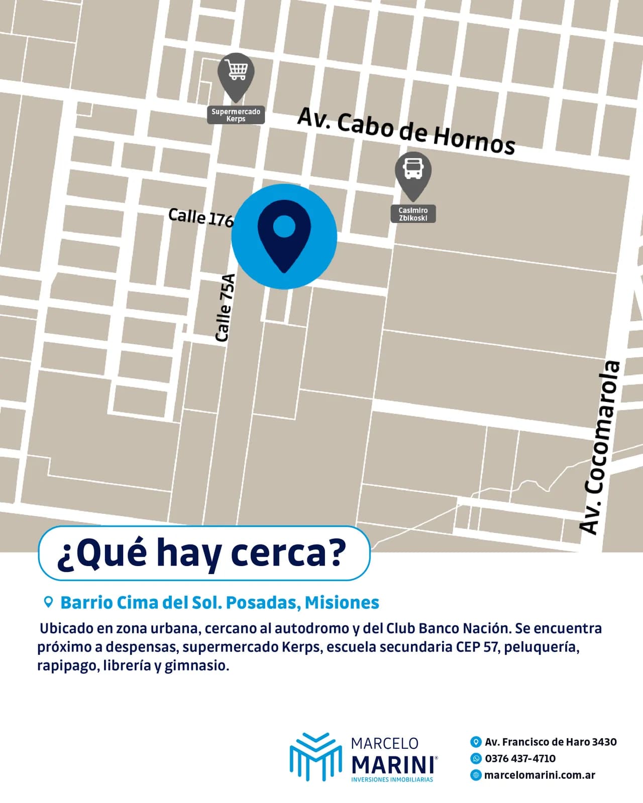 Folleto inmobiliario con mapa de ubicación