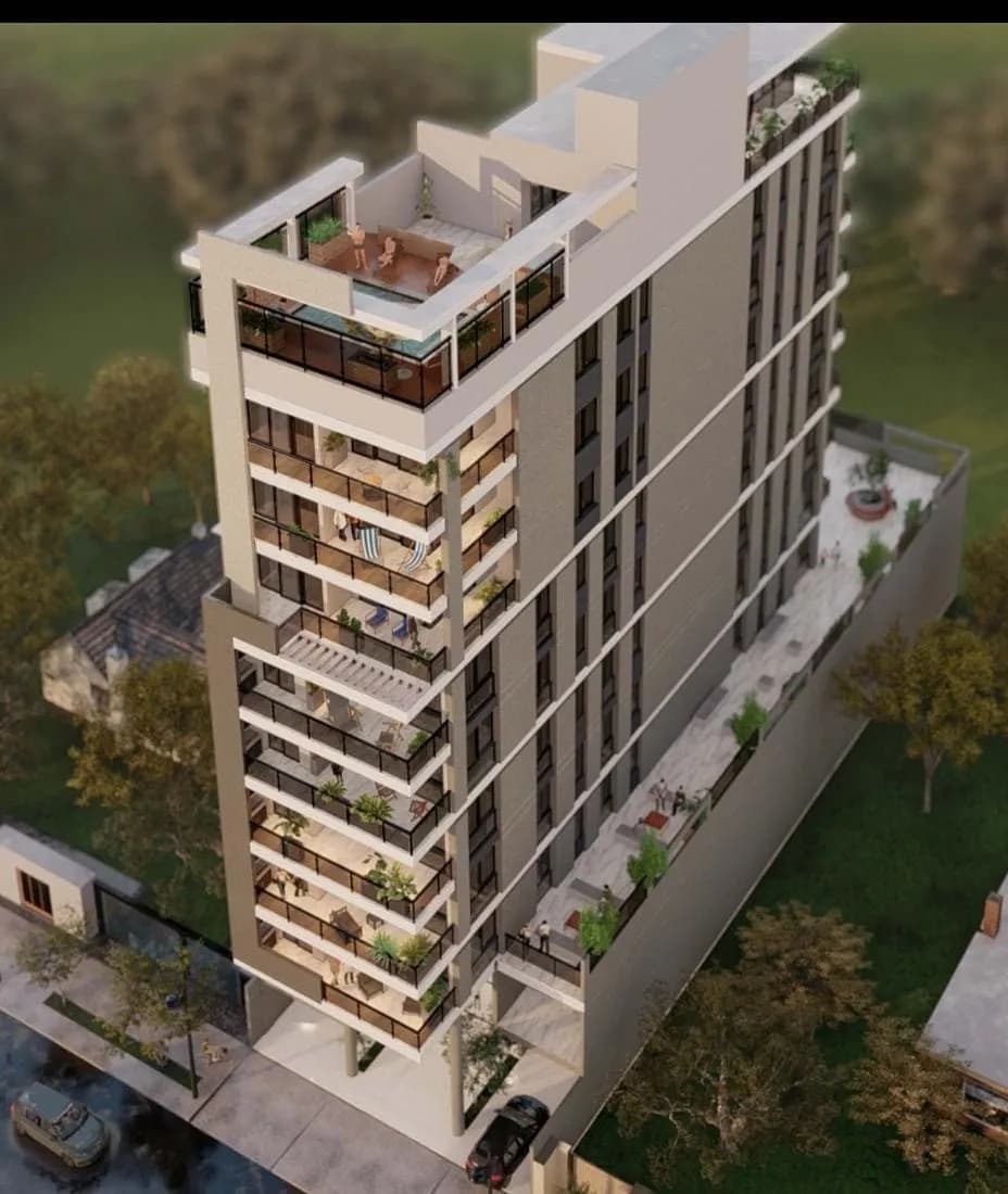 Edificio residencial moderno con terraza