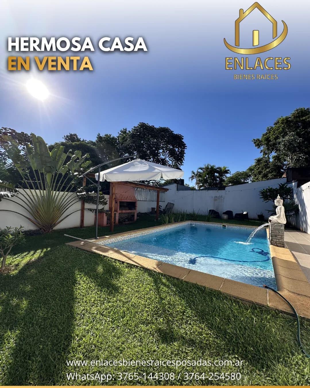 Hermosa casa con piscina y jardín