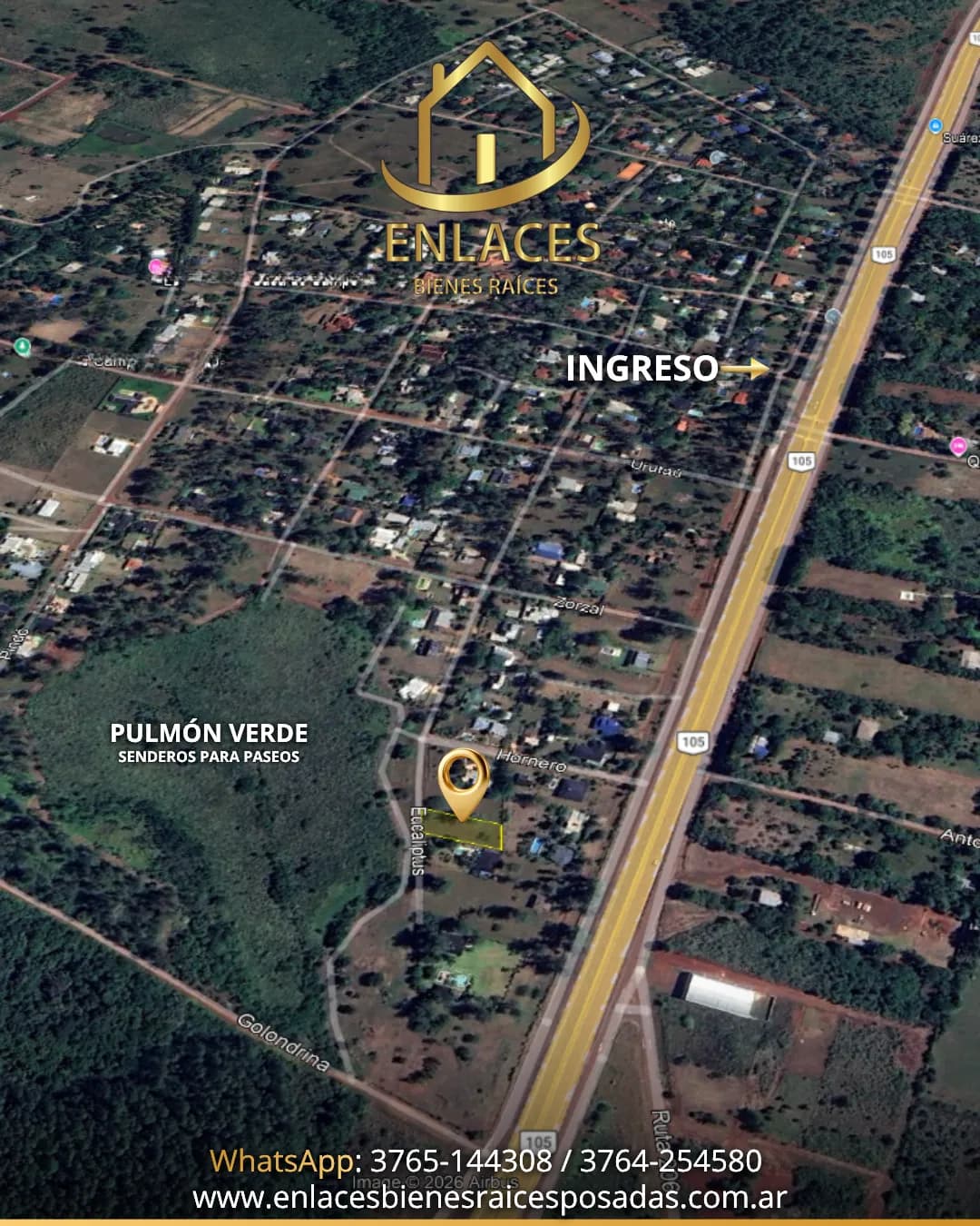 Vista aérea de terreno en venta