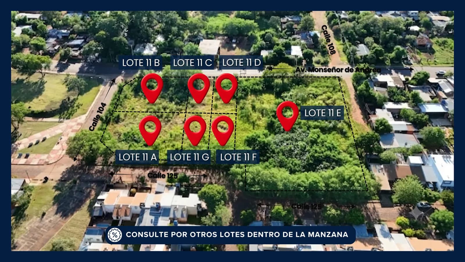 Vista aérea de lotes en venta