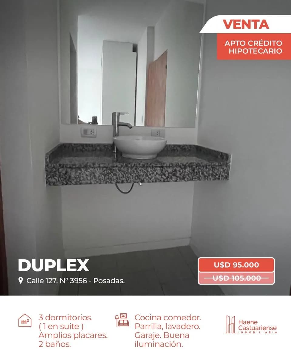 Duplex en Venta de 3 Dormitorios apto a Credito