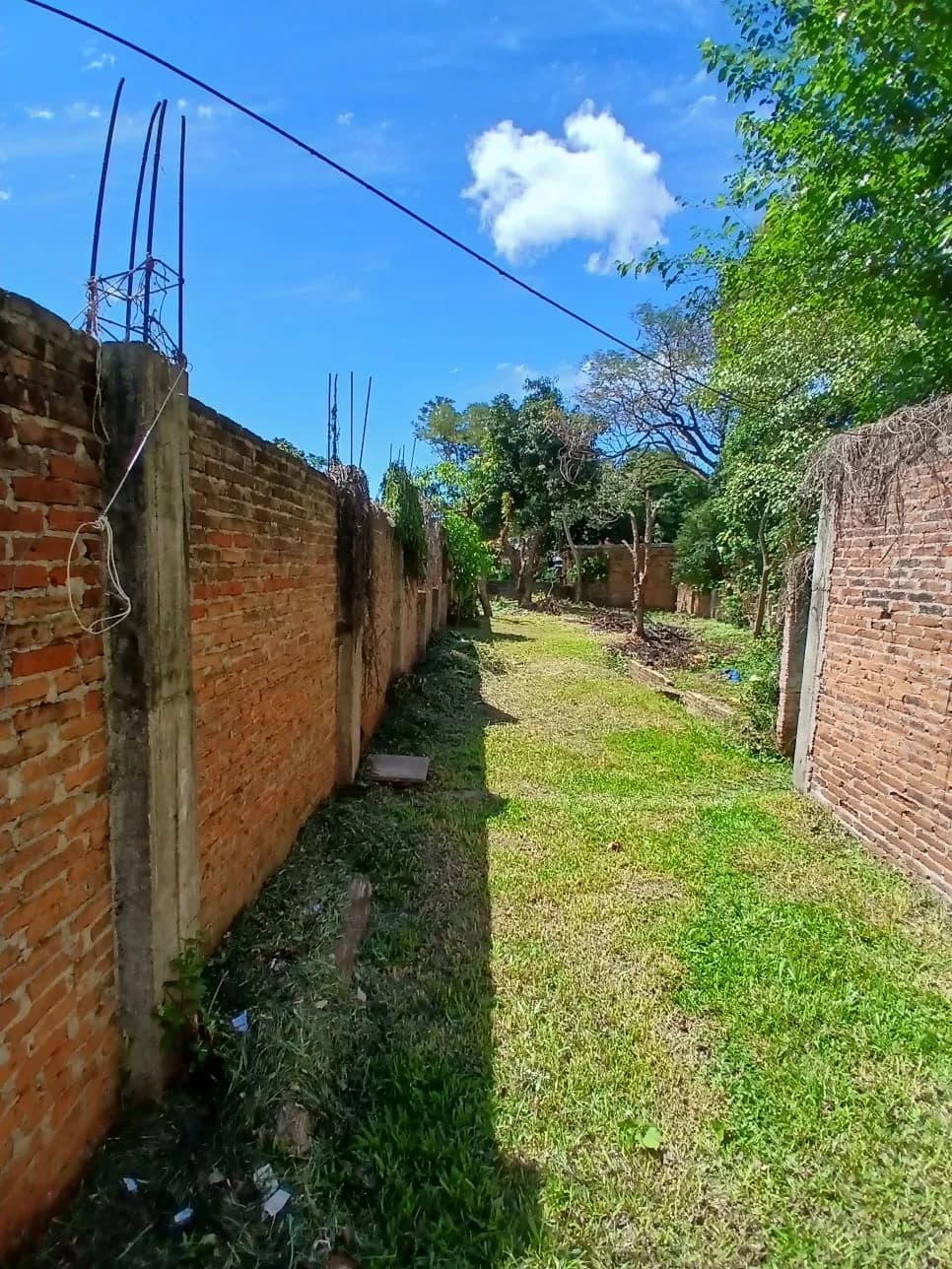 Terreno alargado con muros de ladrillo