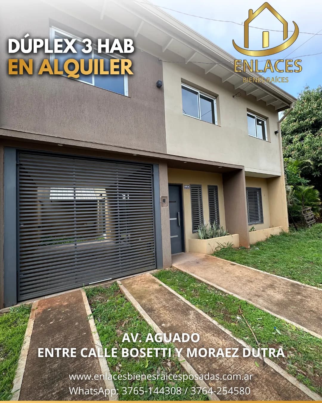Fachada de dúplex moderno en alquiler