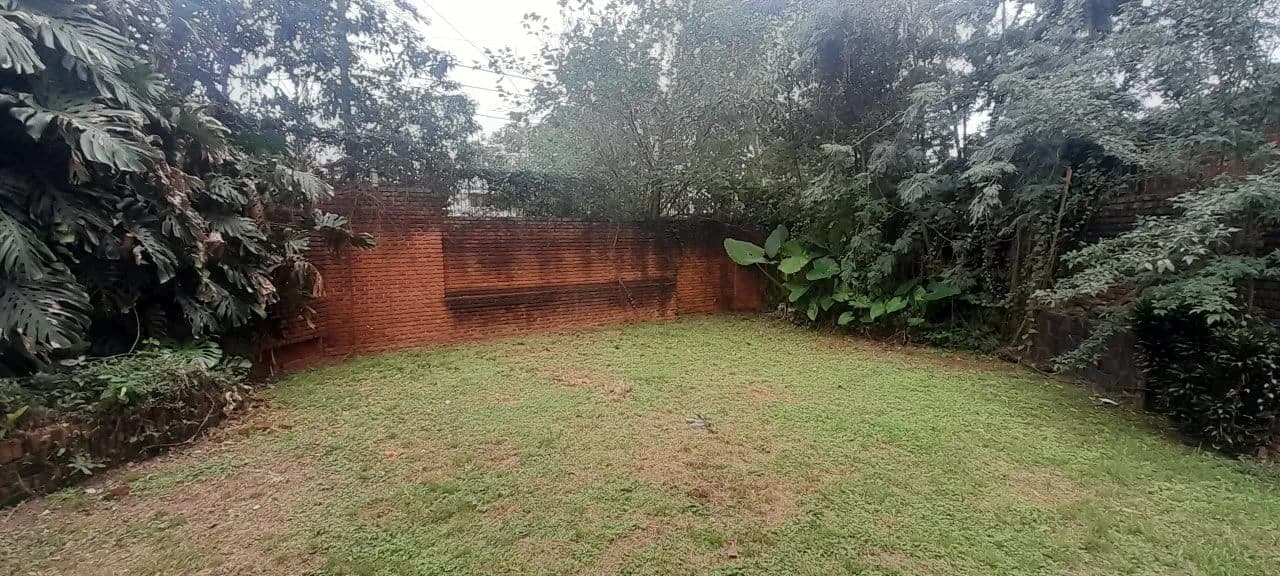 Jardín espacioso con muros de ladrillo