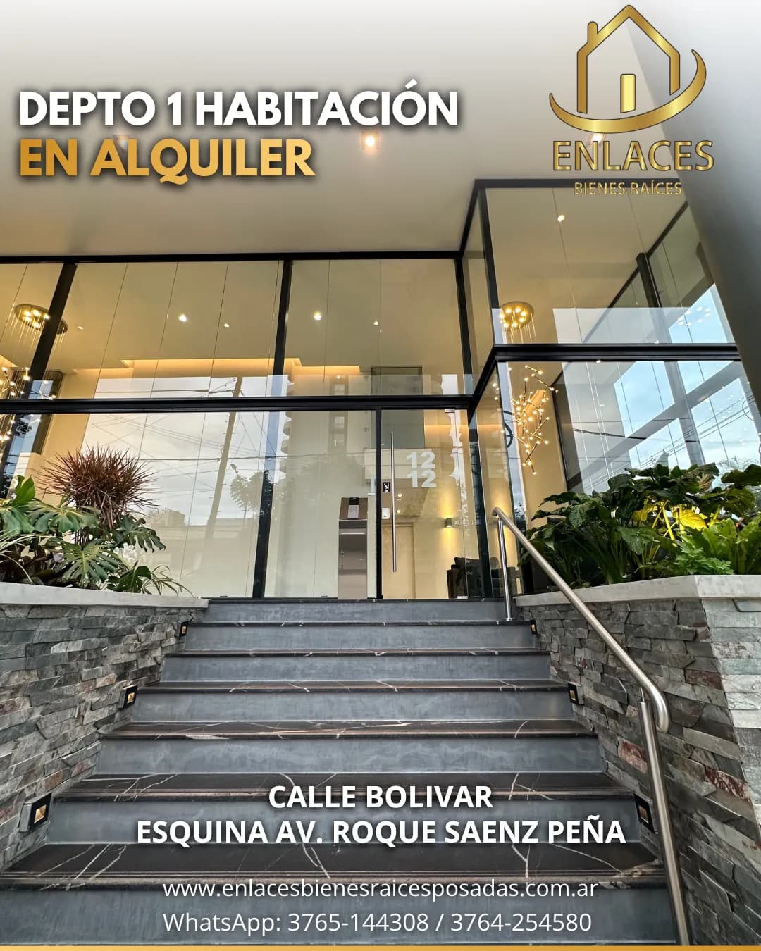 Entrada moderna de edificio en alquiler