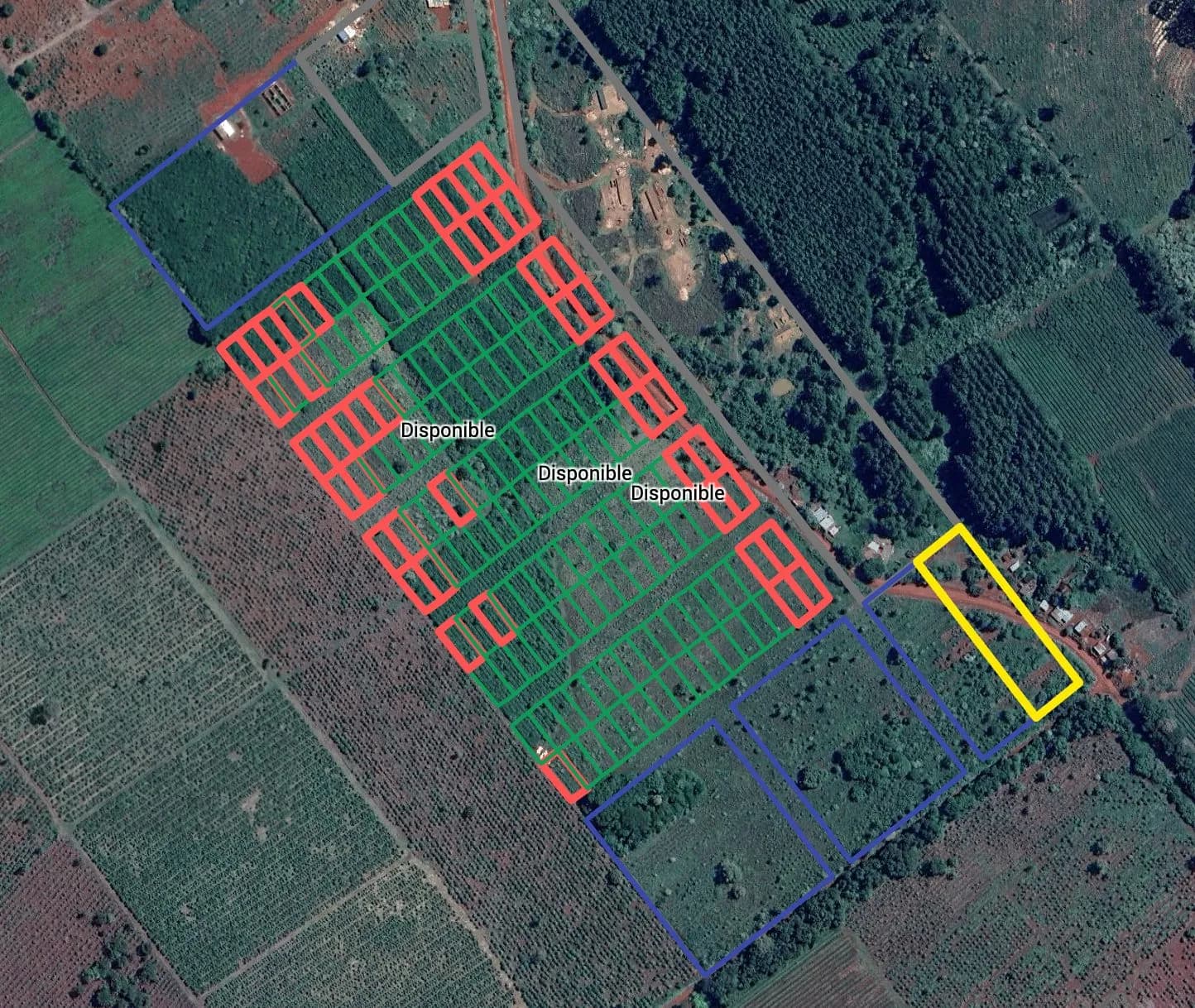 Vista satelital de terrenos disponibles