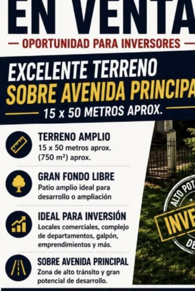 Anuncio publicitario de terreno en venta