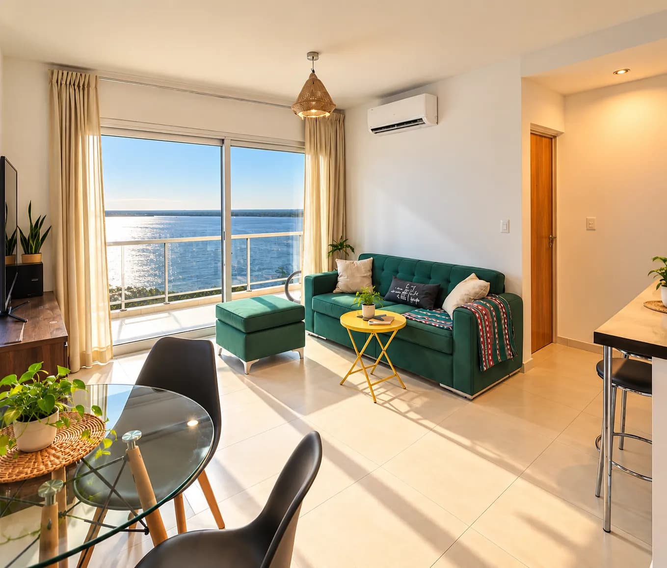Salón moderno con vista al mar