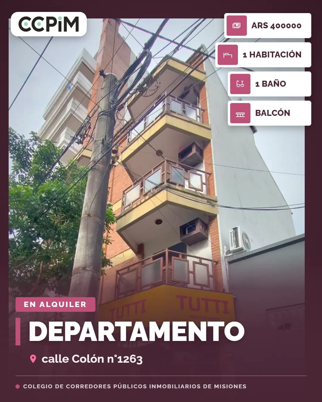 Departamento en alquiler con balcón